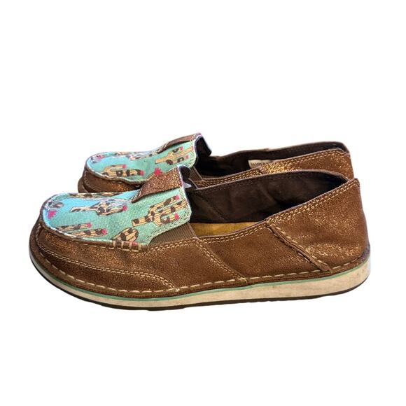 Ariat 7.5 Western CACTUS Cruiser Slip On Loafers Metallic Gold Leather Turquoise - Picture 4 of 6